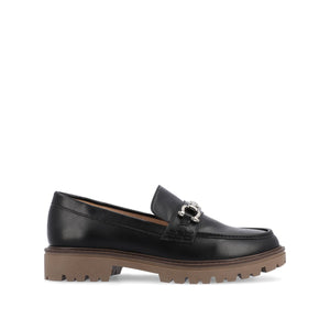 JESSAMEY HORSE BIT LOAFER FLATS IN WIDE - Black Vegan Leather