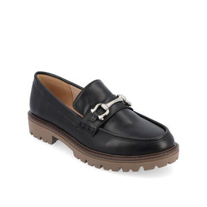 JESSAMEY HORSE BIT LOAFER FLATS IN WIDE - Black Vegan Leather