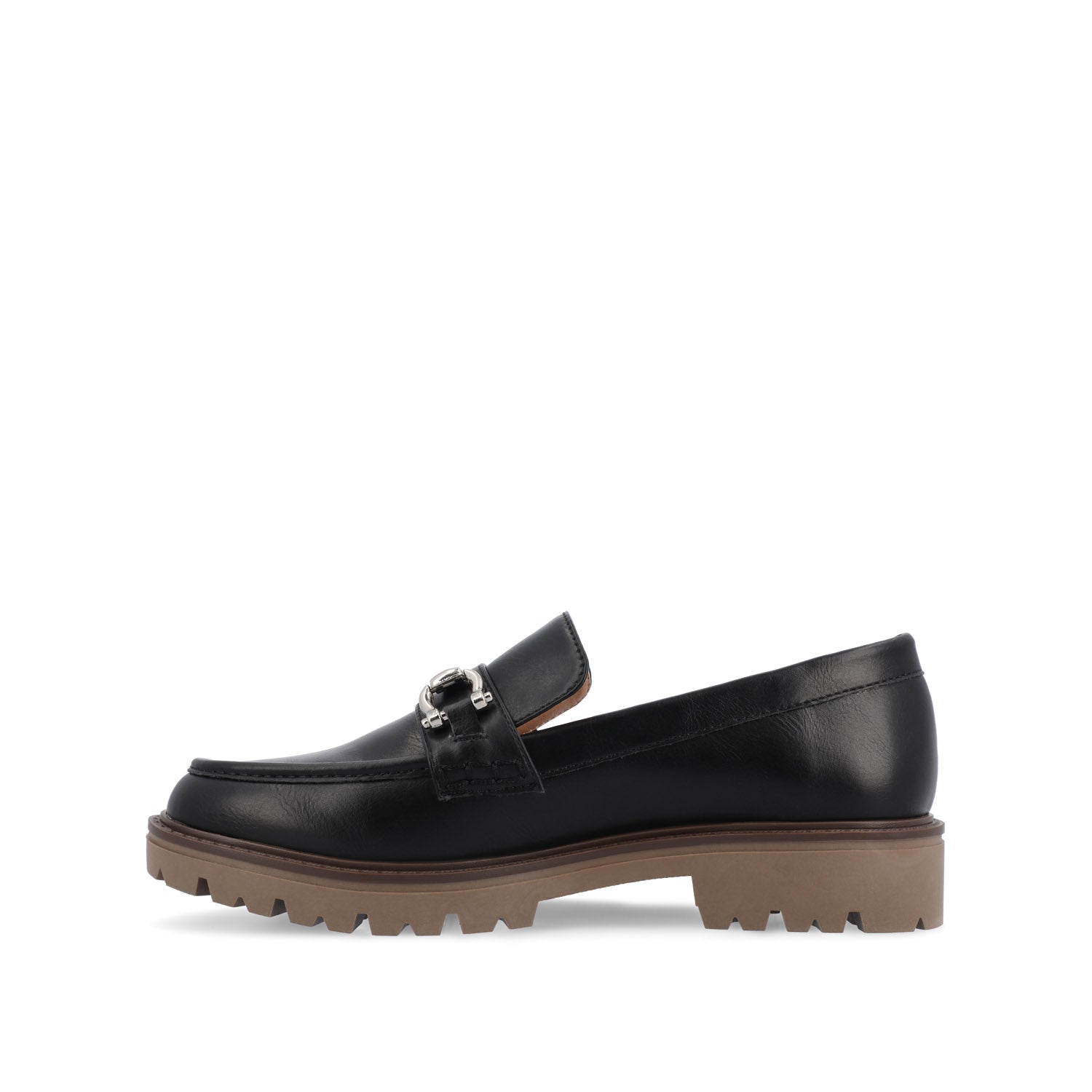 JESSAMEY HORSE BIT LOAFER FLATS - Black Vegan Leather
