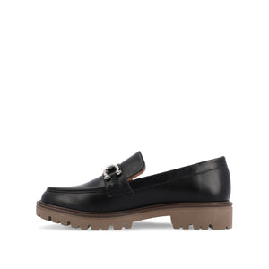 JESSAMEY HORSE BIT LOAFER FLATS IN WIDE - Black Vegan Leather