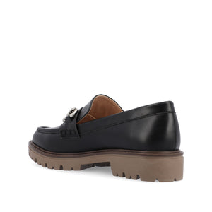 JESSAMEY HORSE BIT LOAFER FLATS - Black Vegan Leather