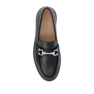 JESSAMEY HORSE BIT LOAFER FLATS IN WIDE - Black Vegan Leather
