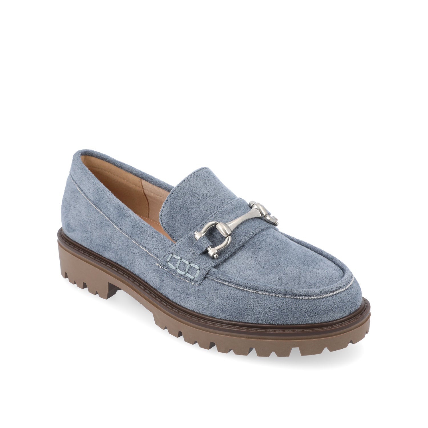 JESSAMEY HORSE BIT LOAFER FLATS - Light Blue Faux Suede