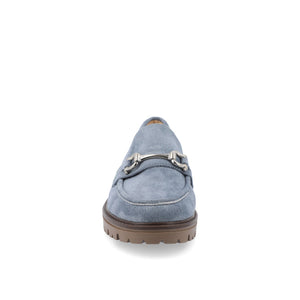 JESSAMEY HORSE BIT LOAFER FLATS - Light Blue Faux Suede