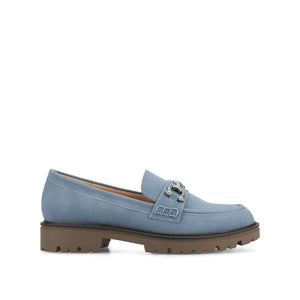 JESSAMEY HORSE BIT LOAFER FLATS IN WIDE - Light Blue Faux Suede