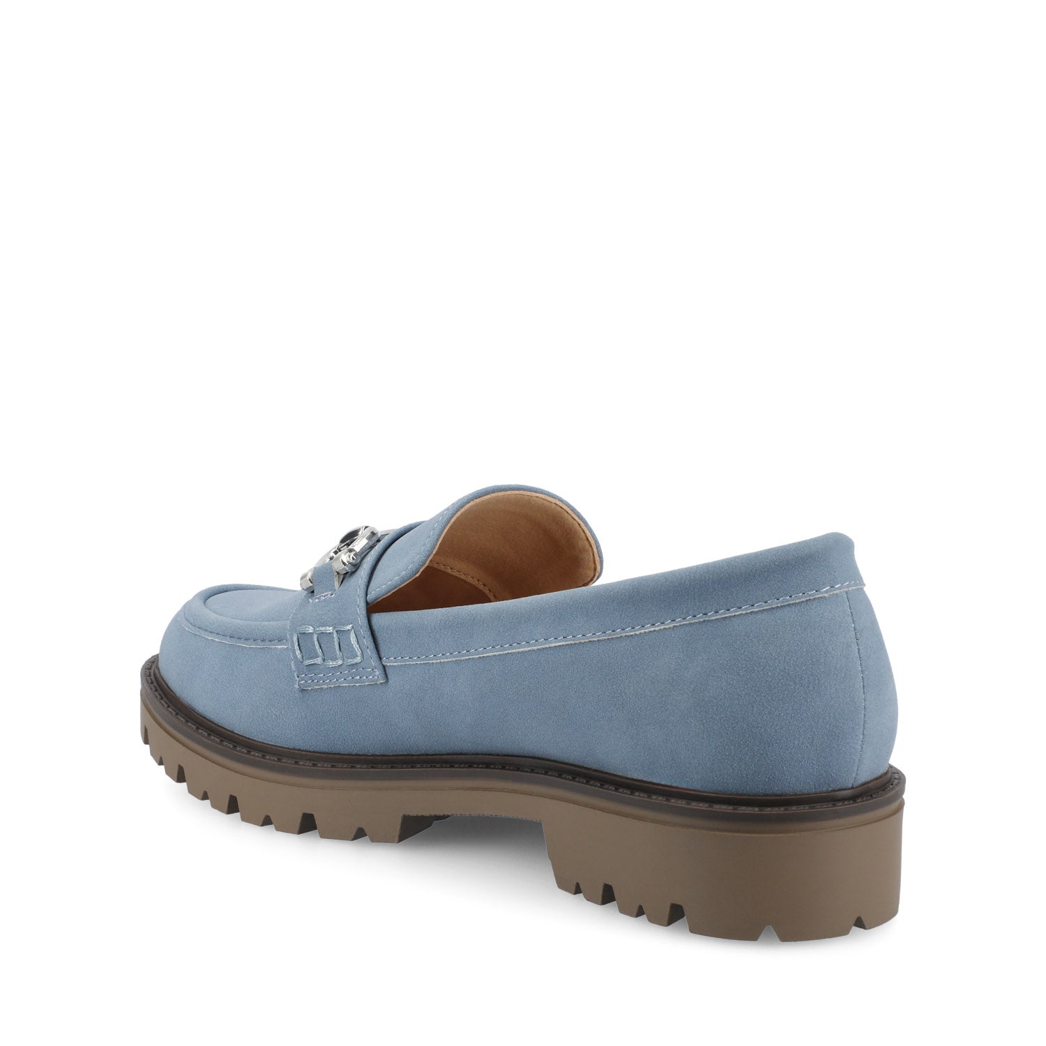 JESSAMEY HORSE BIT LOAFER FLATS IN WIDE - Light Blue Faux Suede