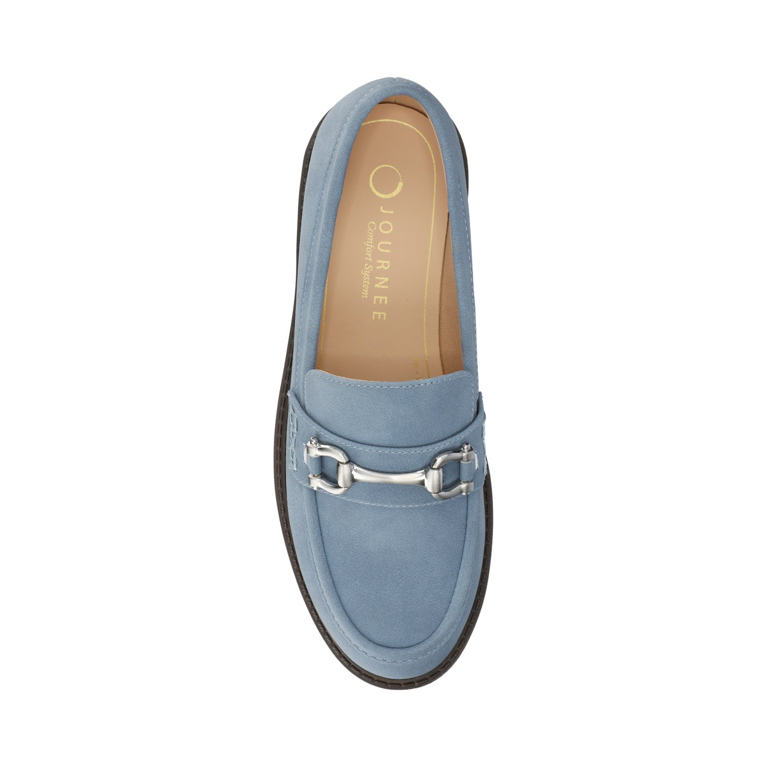 JESSAMEY HORSE BIT LOAFER FLATS IN WIDE - Light Blue Faux Suede