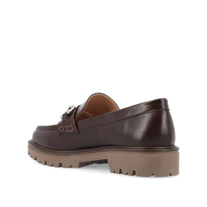 JESSAMEY HORSE BIT LOAFER FLATS IN WIDE - Brown Vegan Leather