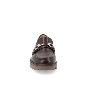 JESSAMEY HORSE BIT LOAFER FLATS IN WIDE - Brown Vegan Leather