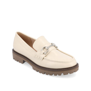 JESSAMEY HORSE BIT LOAFER FLATS IN WIDE - Off White Vegan Leather