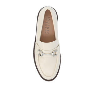 JESSAMEY HORSE BIT LOAFER FLATS IN WIDE - Off White Vegan Leather