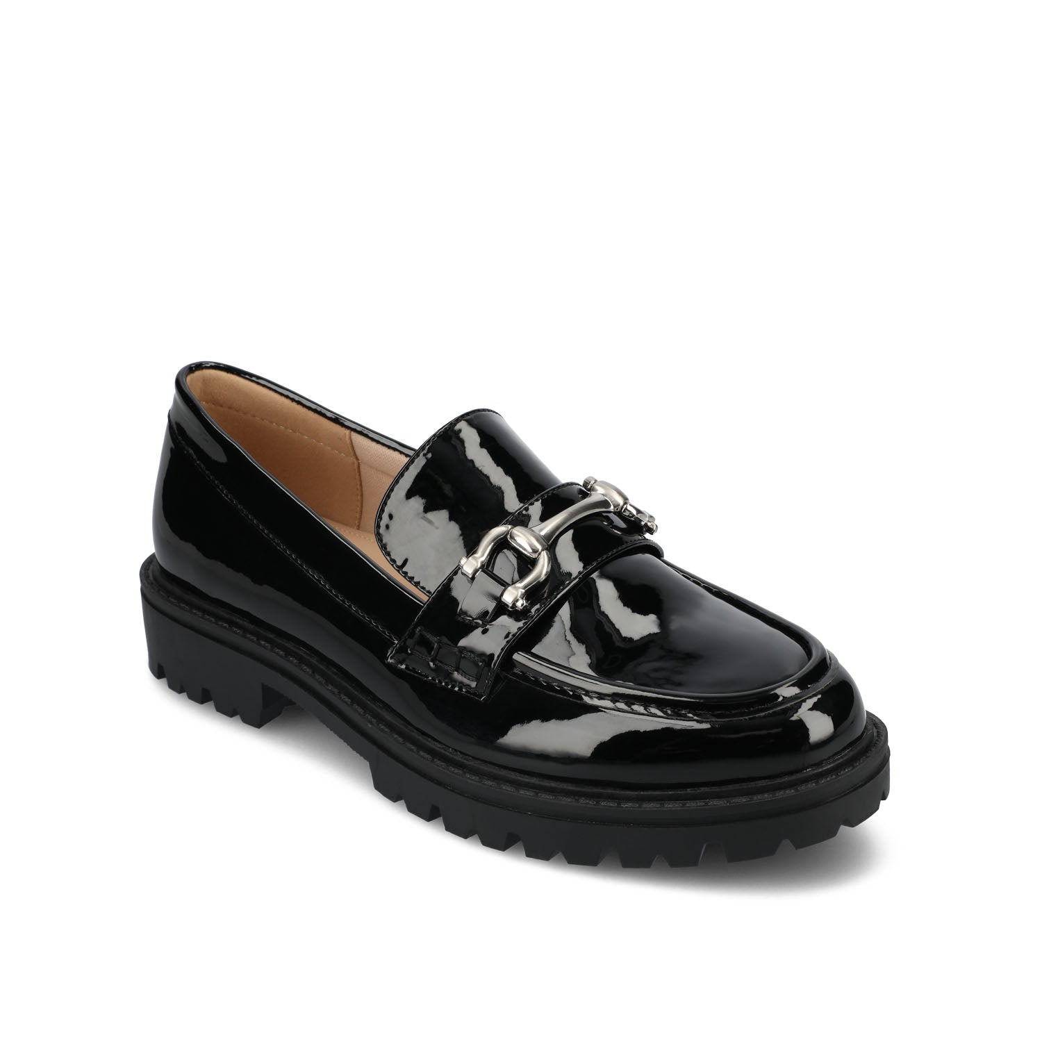 JESSAMEY HORSE BIT LOAFER FLATS - Black Patent Leather
