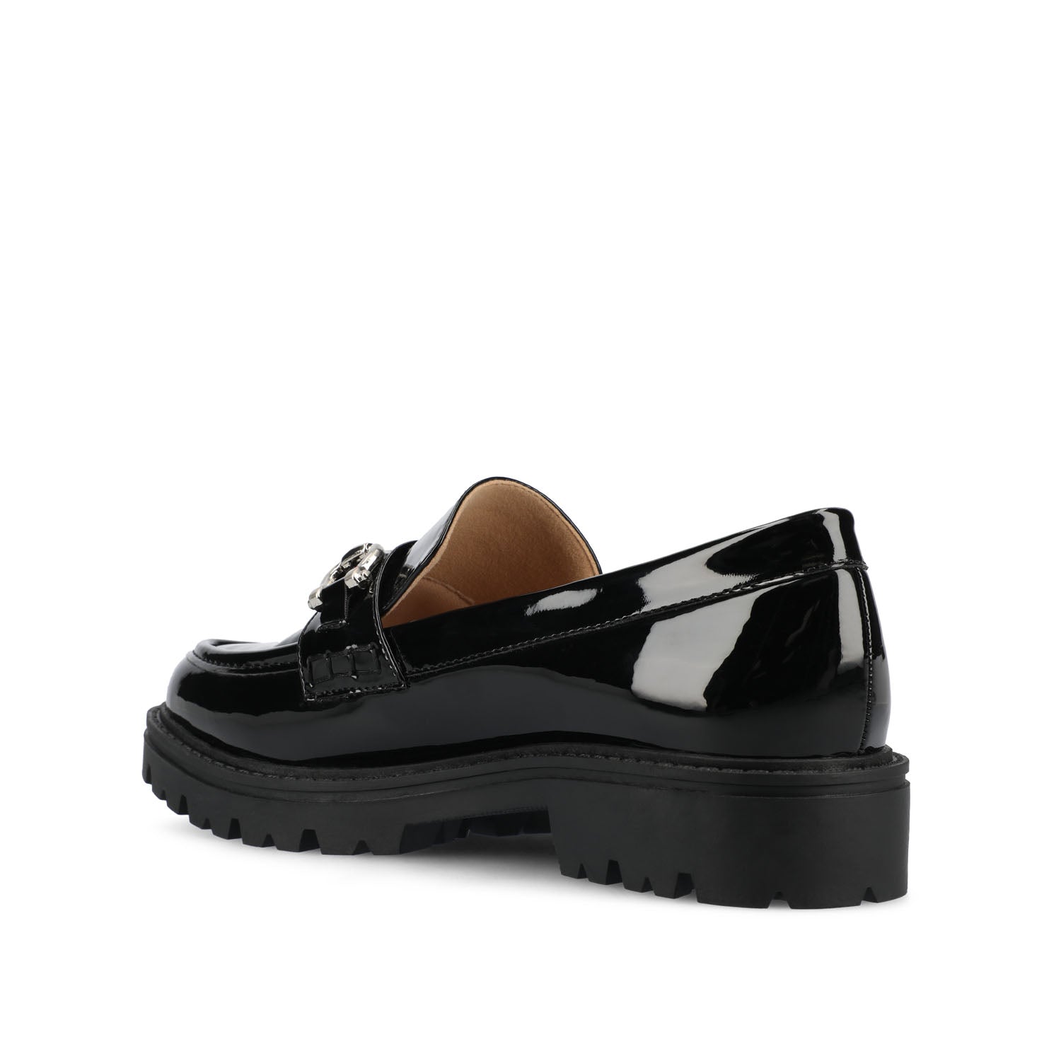 JESSAMEY HORSE BIT LOAFER FLATS IN WIDE - Black Patent Leather