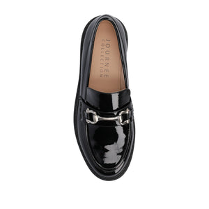 JESSAMEY HORSE BIT LOAFER FLATS IN WIDE - Black Patent Leather