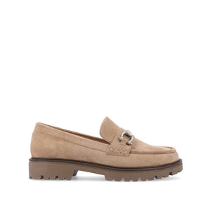 JESSAMEY HORSE BIT LOAFER FLATS IN WIDE - Taupe Suede