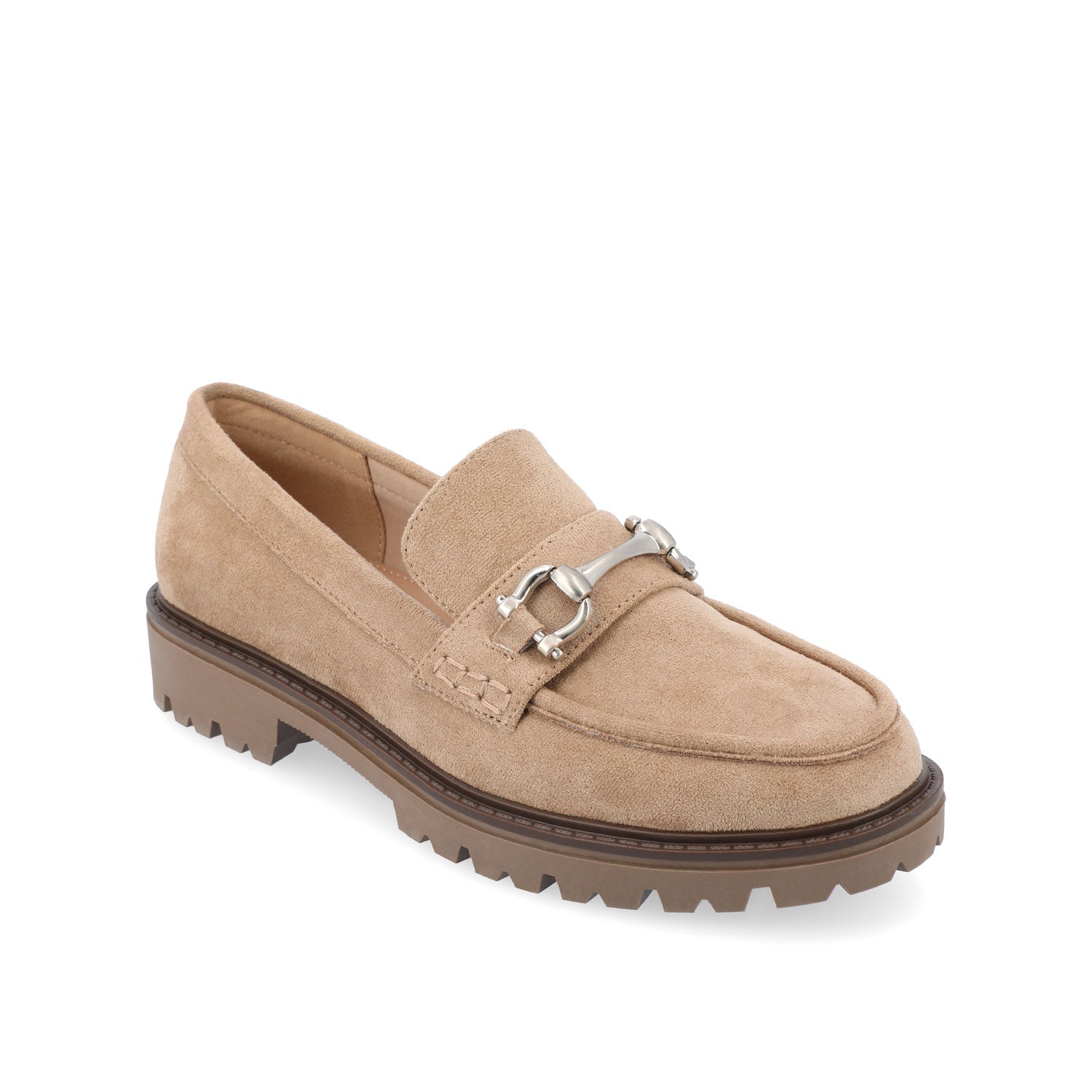JESSAMEY HORSE BIT LOAFER FLATS IN WIDE - Taupe Suede
