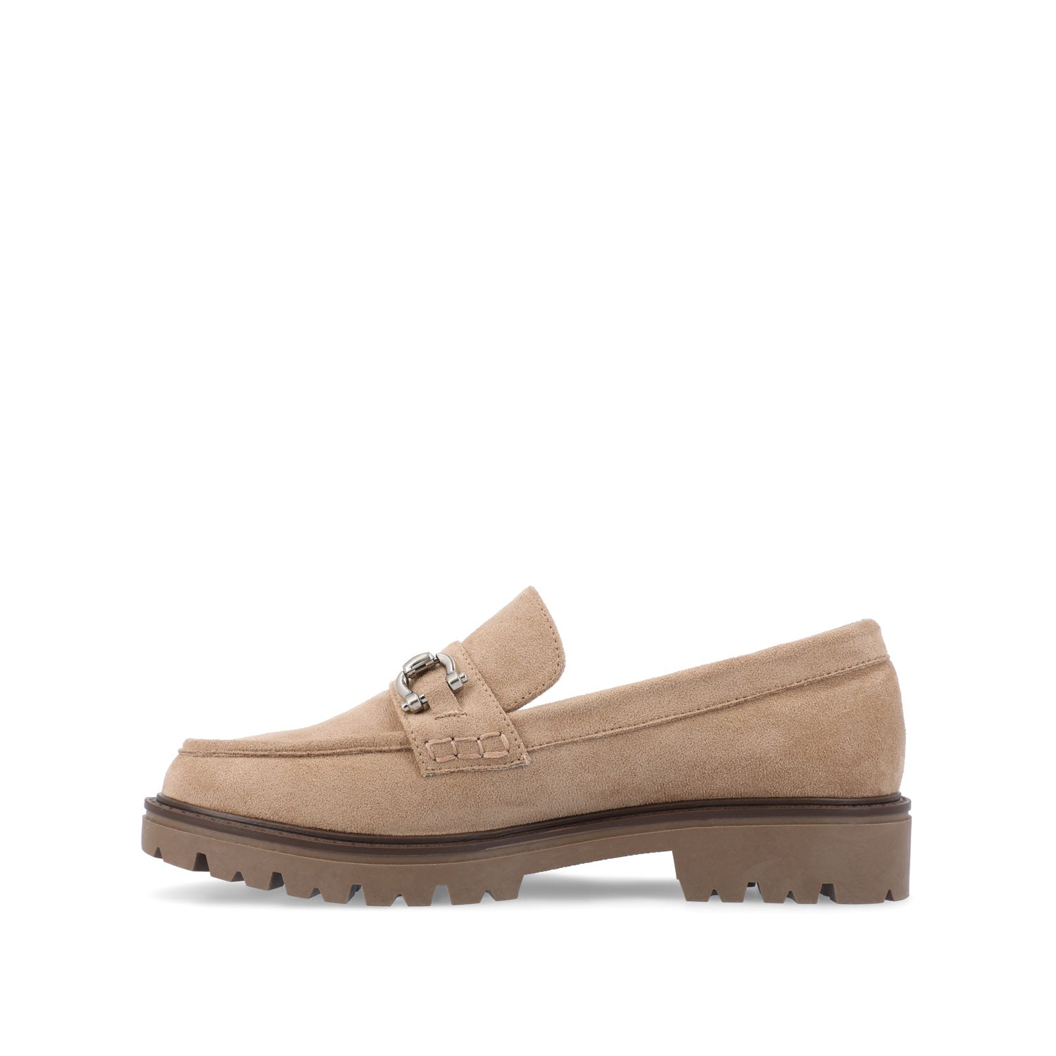 JESSAMEY HORSE BIT LOAFER FLATS IN WIDE - Taupe Suede