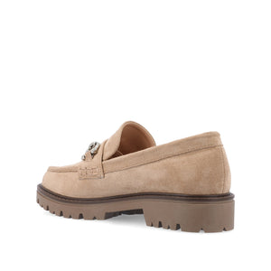 JESSAMEY HORSE BIT LOAFER FLATS IN WIDE - Taupe Suede