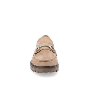 JESSAMEY HORSE BIT LOAFER FLATS IN WIDE - Taupe Suede