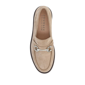 JESSAMEY HORSE BIT LOAFER FLATS IN WIDE - Taupe Suede