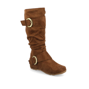 JESTER KNEE HIGH BOOTS IN FAUX SUEDE - Camel Faux Suede