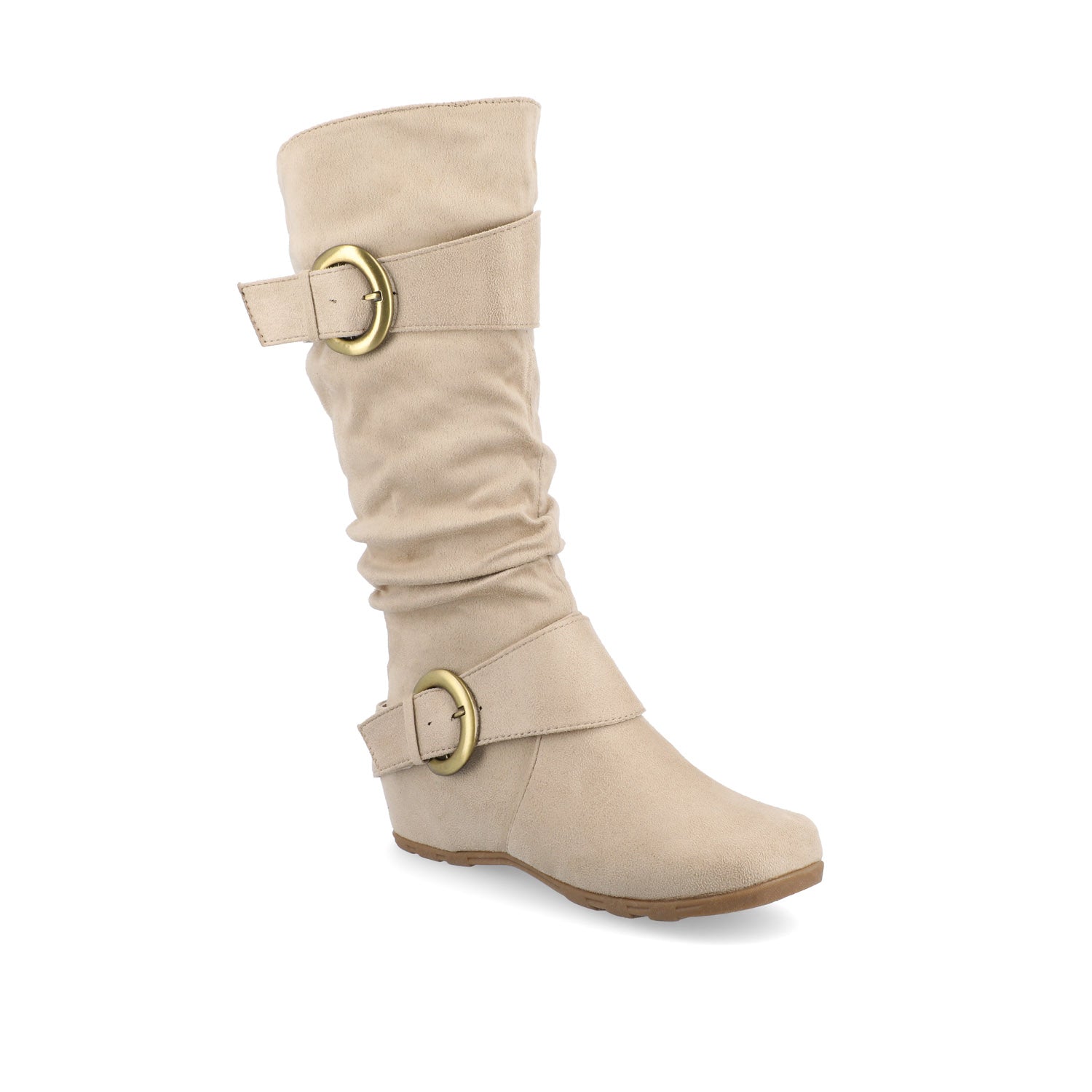JESTER KNEE HIGH BOOTS IN WIDE CALF - Stone Faux Suede