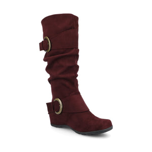 JESTER KNEE HIGH BOOTS IN WIDE CALF - Oxblood Faux Suede