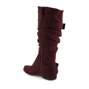 JESTER KNEE HIGH BOOTS IN WIDE CALF - Oxblood Faux Suede