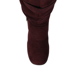 JESTER KNEE HIGH BOOTS IN WIDE CALF - Oxblood Faux Suede