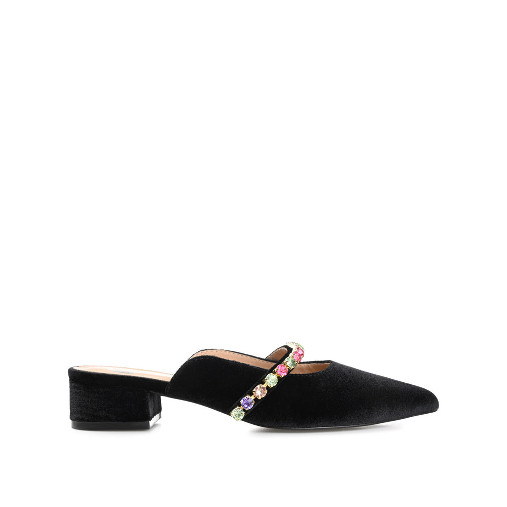 JEWEL KITTEN HEEL MULE FLATS IN VELVET