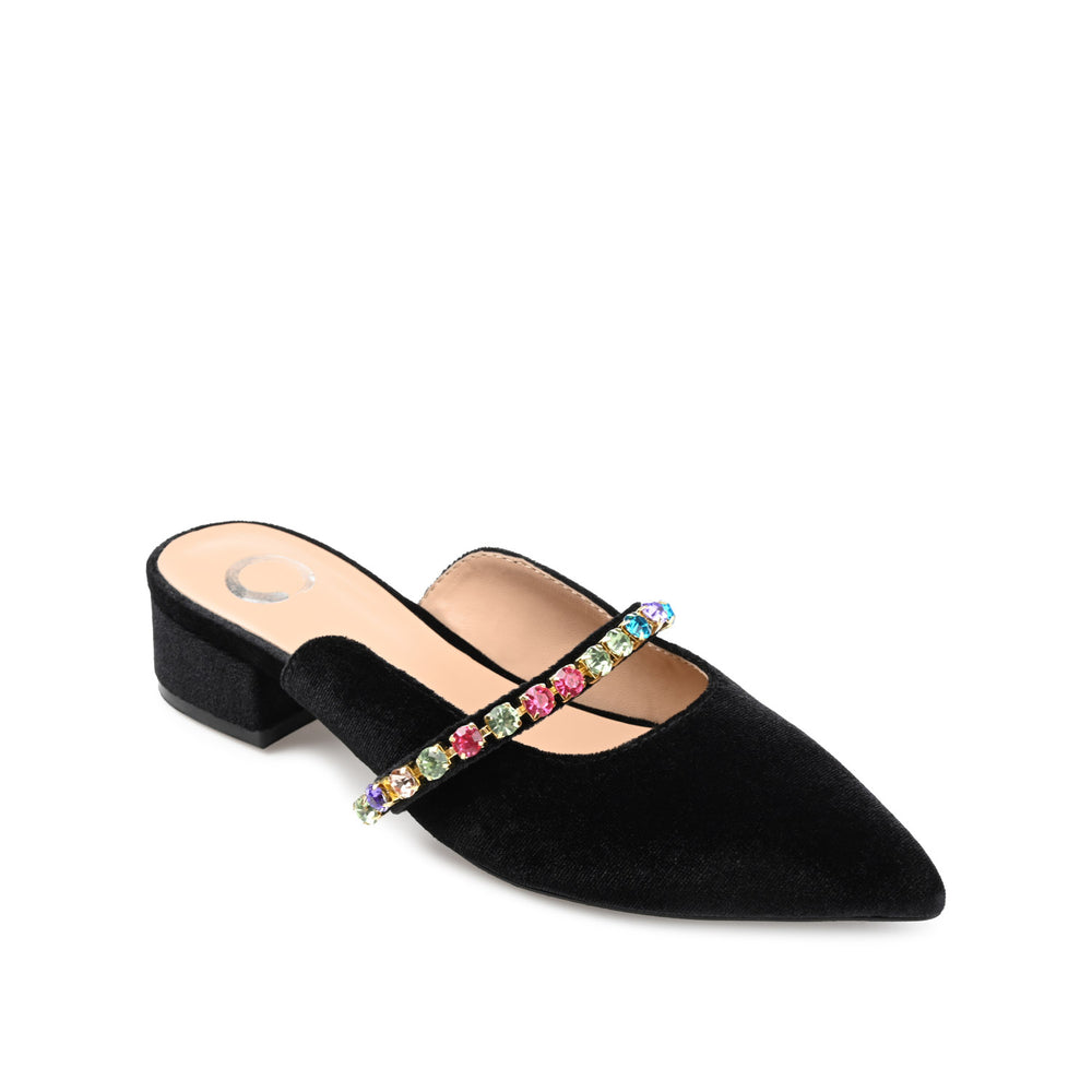 JEWEL KITTEN HEEL MULE FLATS IN VELVET