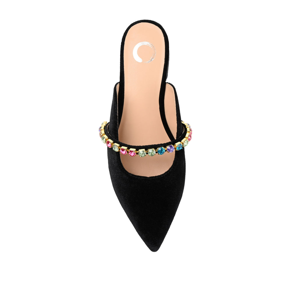 JEWEL KITTEN HEEL MULE FLATS IN VELVET