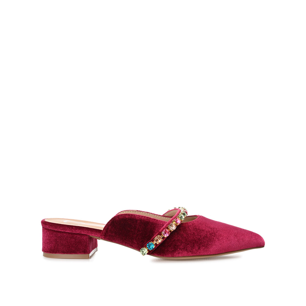 JEWEL KITTEN HEEL MULE FLATS IN VELVET