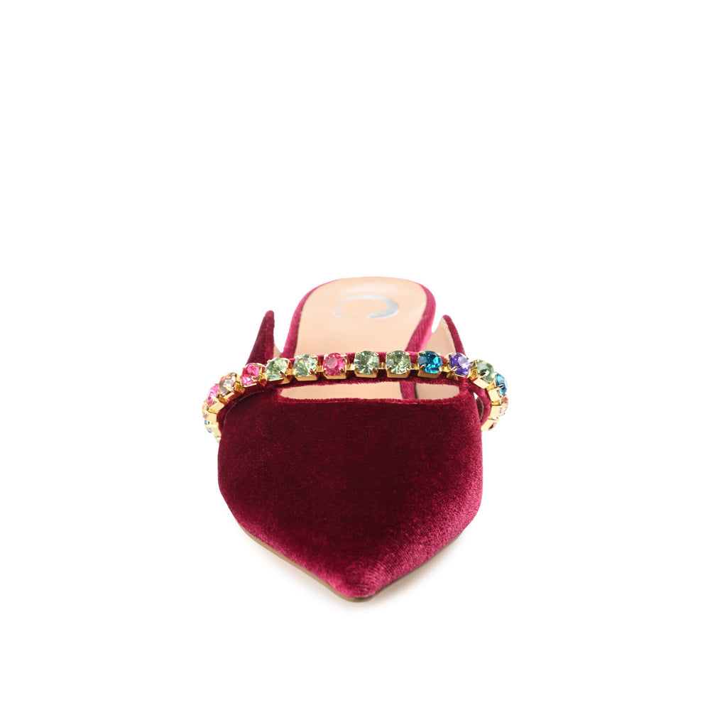 JEWEL KITTEN HEEL MULE FLATS IN VELVET