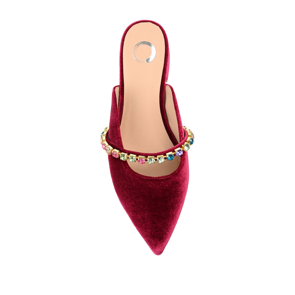 JEWEL KITTEN HEEL MULE FLATS IN VELVET