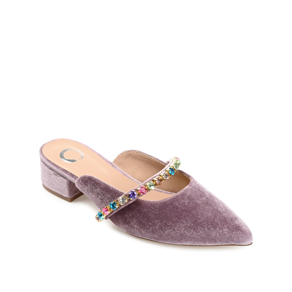 JEWEL KITTEN HEEL MULE FLATS IN VELVET