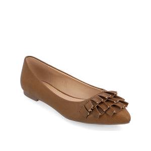 JUDY RUFFLED BALLET FLATS IN WIDE - Tan PU