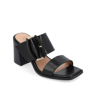 JUNIE BLOCK HEEL MULES IN FAUX LEATHER