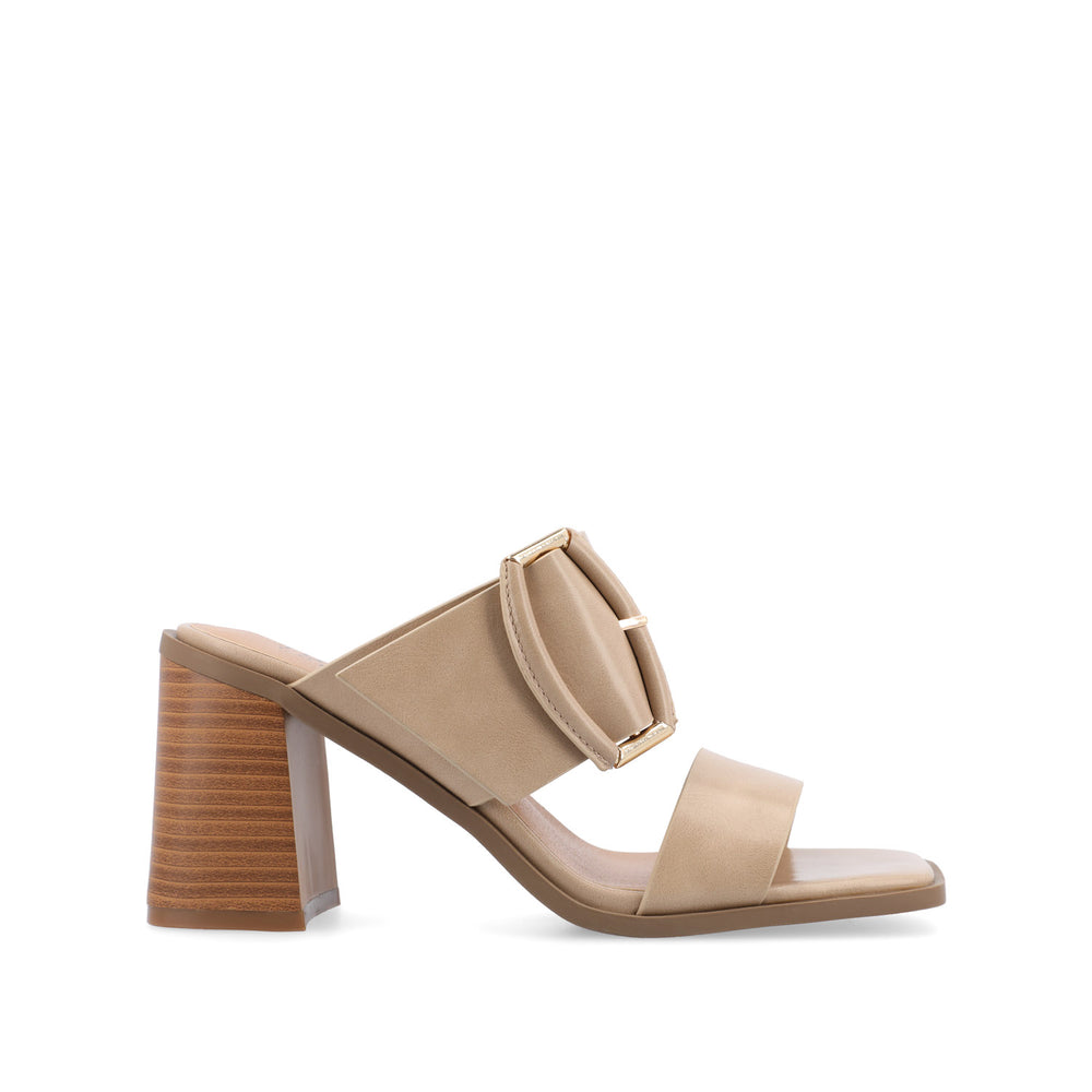 JUNIE BLOCK HEEL MULES IN FAUX LEATHER