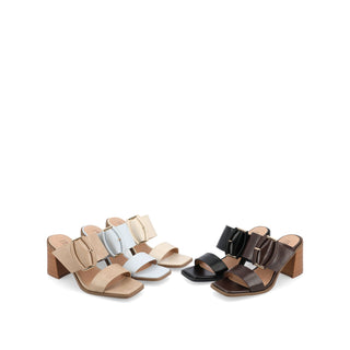 JUNIE BLOCK HEEL MULES IN FAUX LEATHER