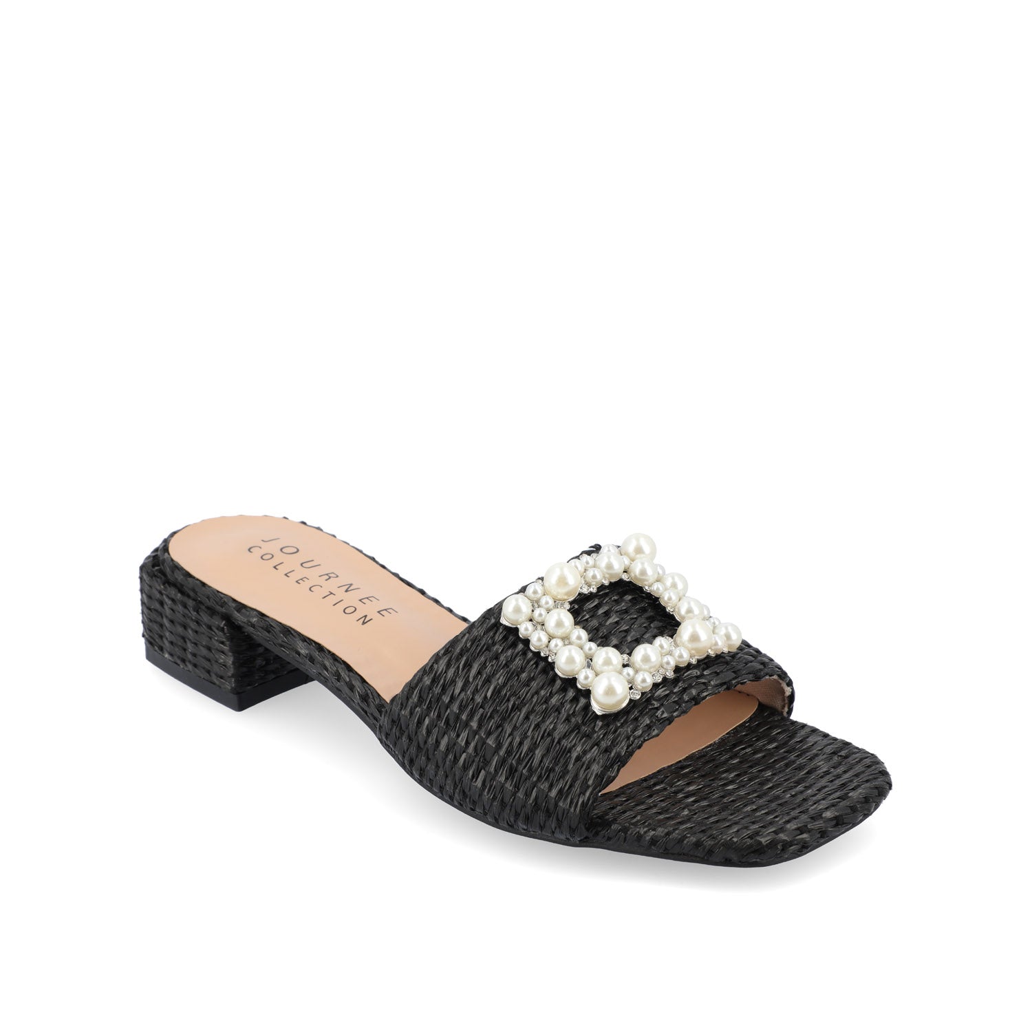JUSTINA HEELED SANDALS IN FAUX RAFFLA - Black Faux Raffia