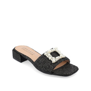 JUSTINA HEELED SANDALS IN FAUX RAFFLA - Black Faux Raffia
