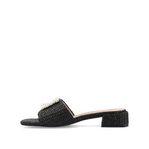 JUSTINA HEELED SANDALS IN FAUX RAFFLA - Black Faux Raffia