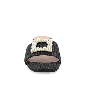JUSTINA HEELED SANDALS IN FAUX RAFFLA - Black Faux Raffia