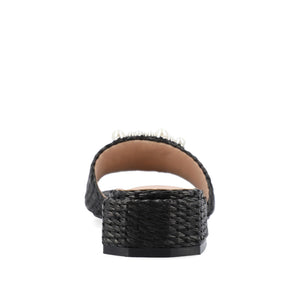 JUSTINA HEELED SANDALS IN FAUX RAFFLA - Black Faux Raffia