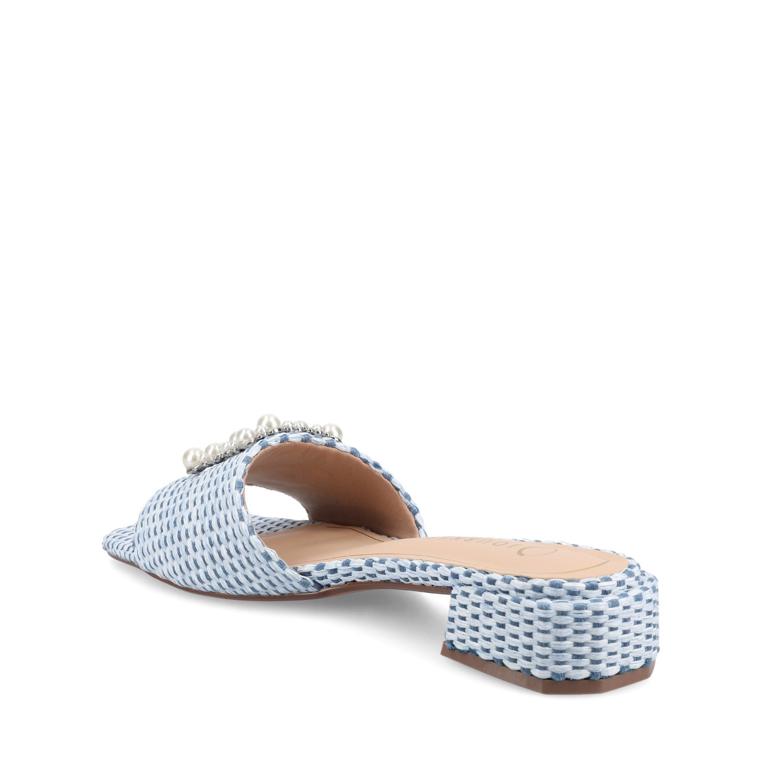 JUSTINA HEELED SANDALS IN FAUX RAFFLA - Blue Faux Raffia