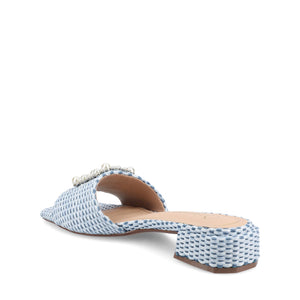 JUSTINA HEELED SANDALS IN FAUX RAFFLA - Blue Faux Raffia