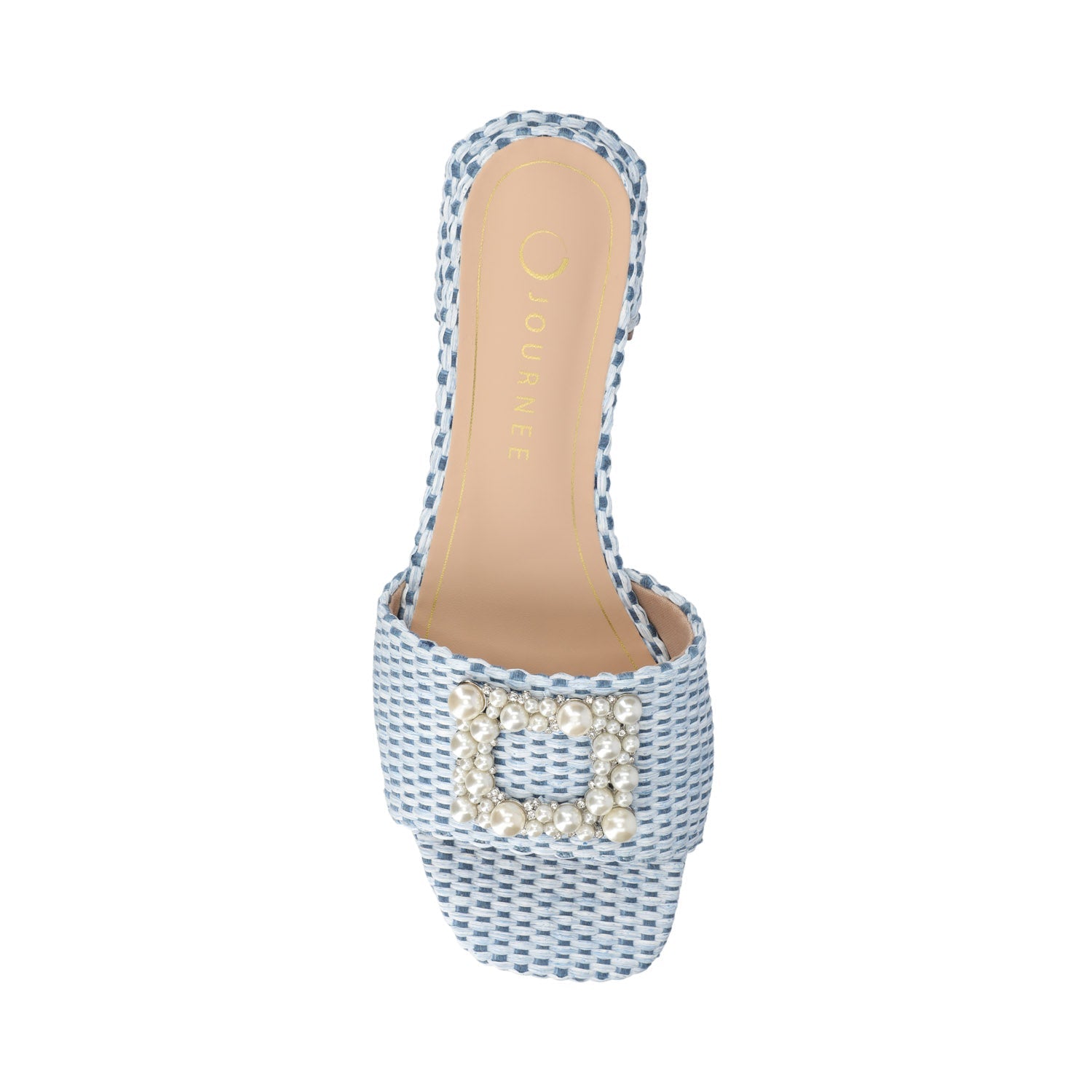 JUSTINA HEELED SANDALS IN FAUX RAFFLA - Blue Faux Raffia