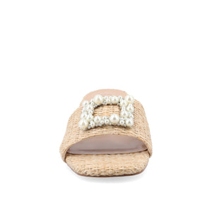 JUSTINA HEELED SANDALS IN FAUX RAFFLA - Natural Faux Raffia