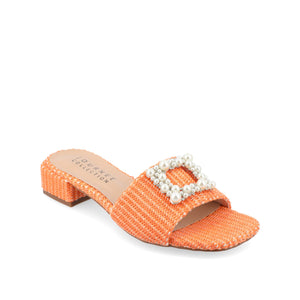 JUSTINA HEELED SANDALS IN FAUX RAFFLA - Orange Faux Raffia